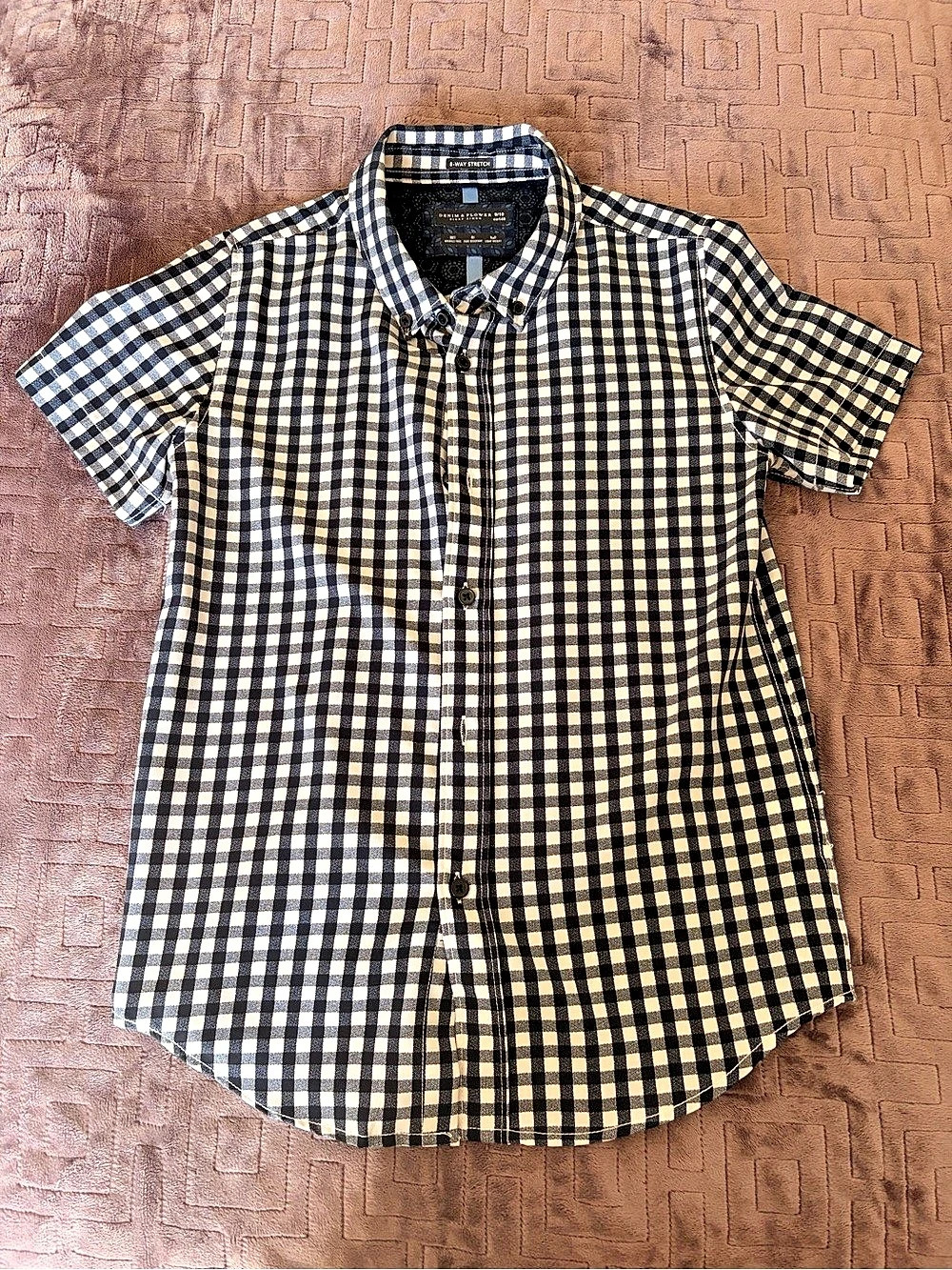 Navy and White boys Gingham Short Sleeve Shirt